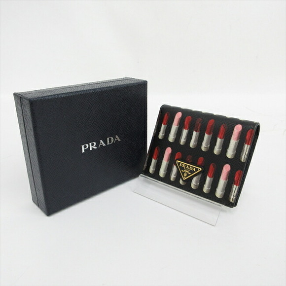 Prada Lipstick Bifold Wallet Black Saffiano - Picture 12 of 12